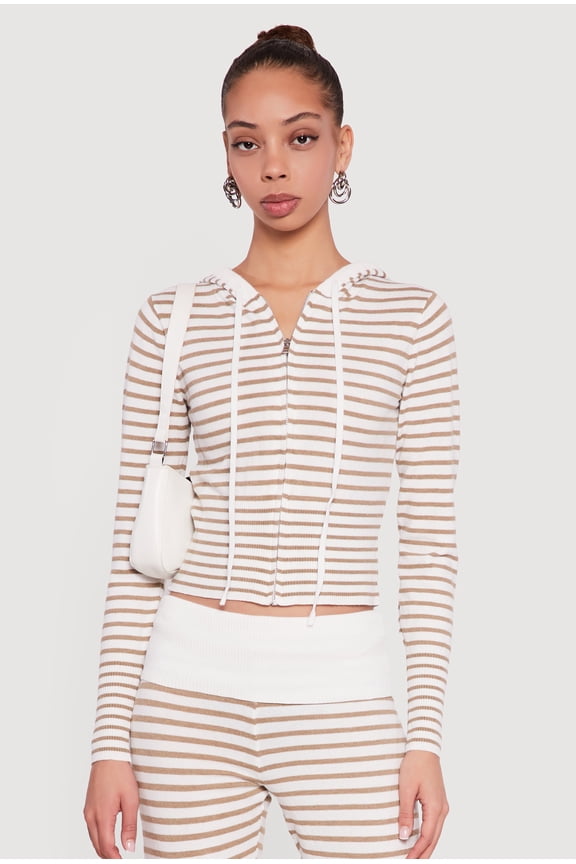 Women's Almost Famous Striped Zip Front Hoodie