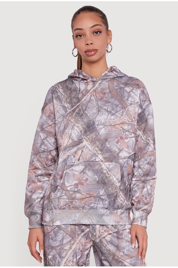 Women's Almost Famous Tree Camo Kangaroo Pocket Hoodie