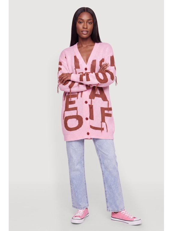 Women's Alphabet Fringe Drop Shoulder Oversized Cardigan