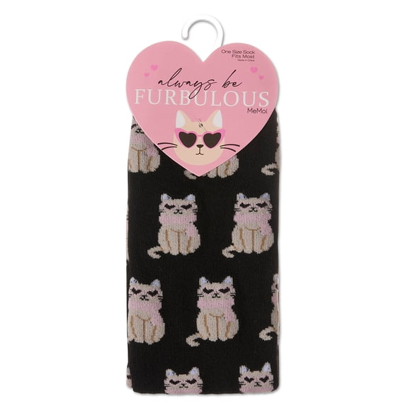 MeMoi Women's "Always Be Furbulous" Cat-Themed Novelty Crew Socks - Womens - Female, One Size, Black