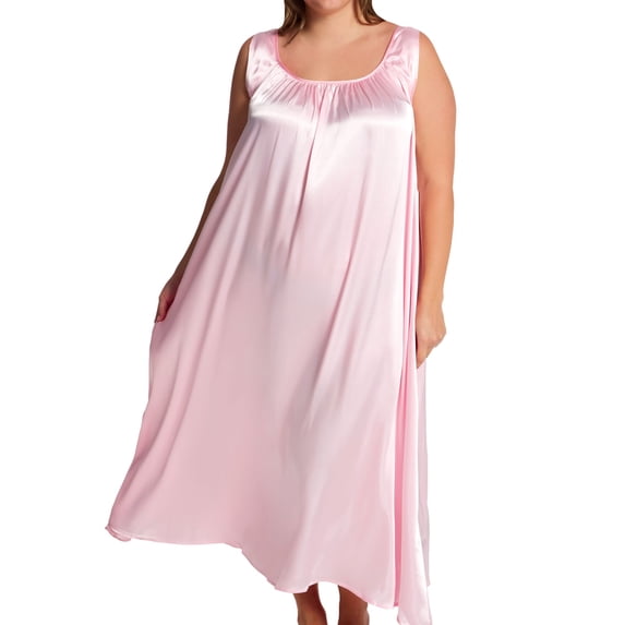 Women's Amanda Rich 103-40X Plus Satin Banded Sleeve Long Gown (Light Pink 2X)