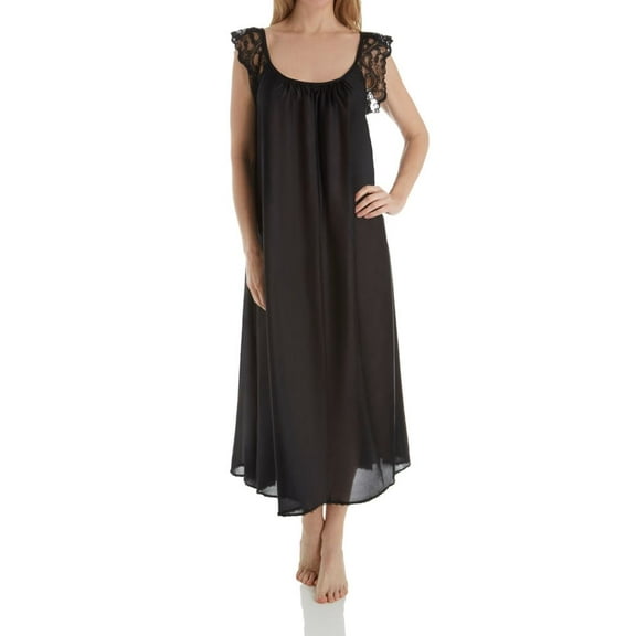 Women's Amanda Rich 105-SH Lace Cap Ankle Length Gown (Black XS)