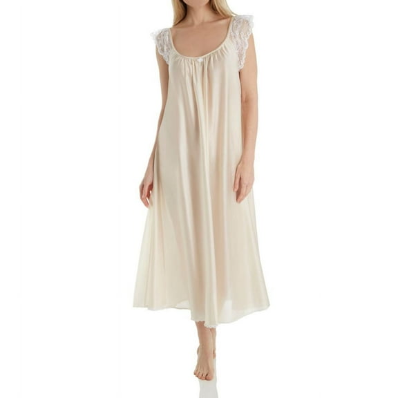 Women's Amanda Rich 105-SH Lace Cap Ankle Length Gown (Champagne XS)