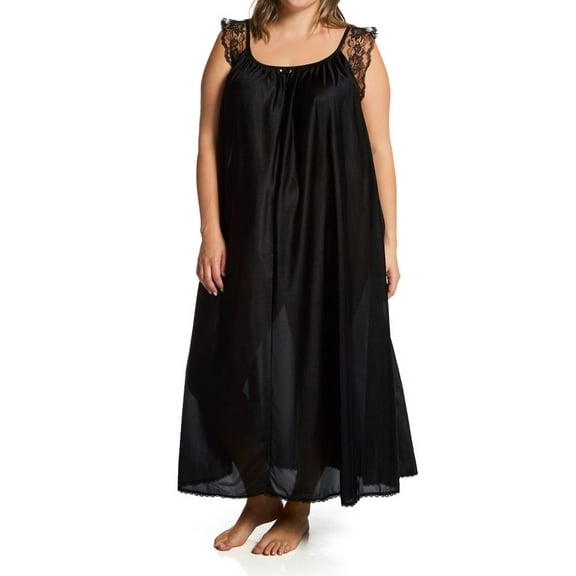 Women's Amanda Rich 105-SHX Plus Lace Cap Ankle Length Gown (Black 2X)
