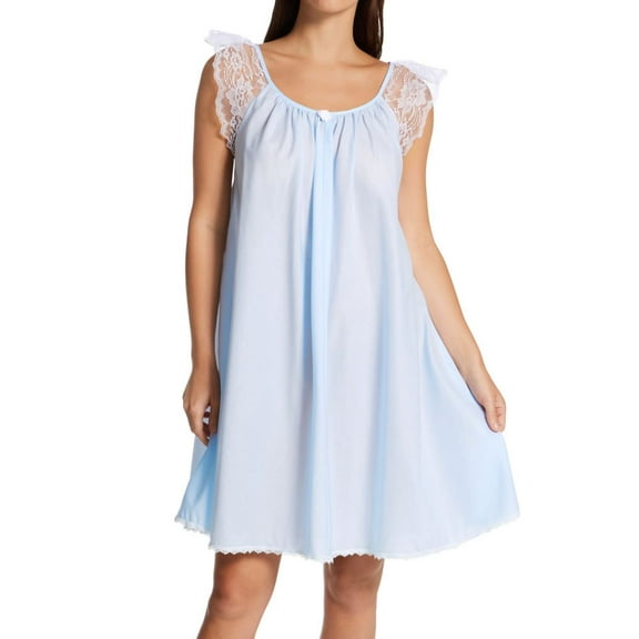 Women's Amanda Rich 106-80 Short Sleeve with Lace Trim Cotton Gown (Light Blue XS)