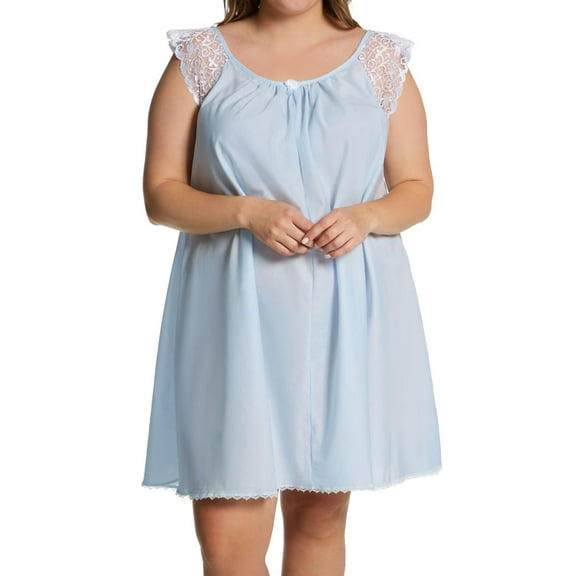 Women's Amanda Rich 106-80X Plus Short Sleeve with Lace Trim Cotton Gown (Light Blue XL)