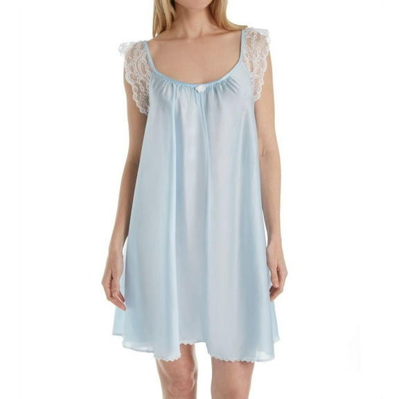 Women's Amanda Rich 106-SH Lace Cap Knee Length Gown (Blue M)