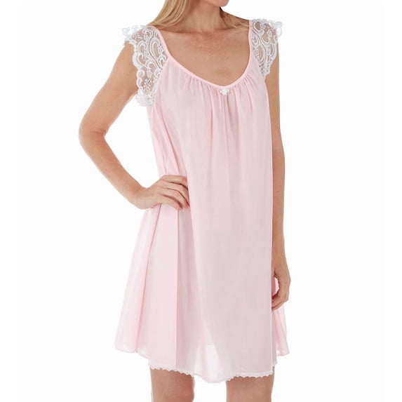 Women's Amanda Rich 106-SH Lace Cap Knee Length Gown (Light Pink M)