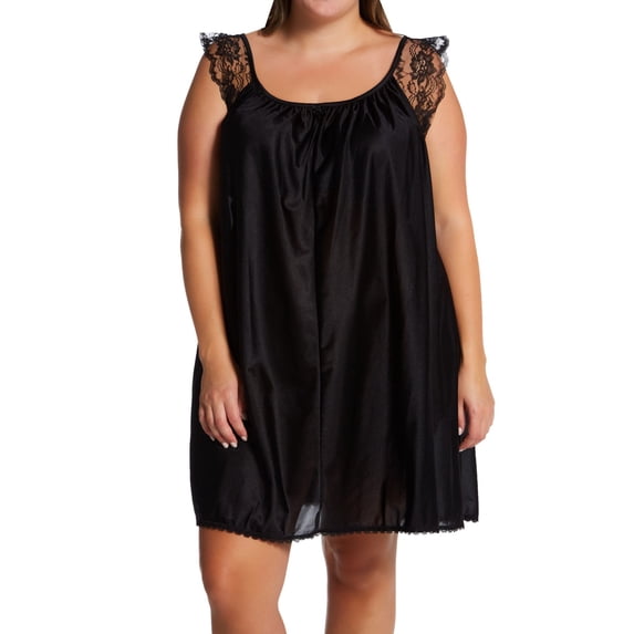 Women's Amanda Rich 106-SHX Plus Lace Cap Knee Length Gown (Black XL)