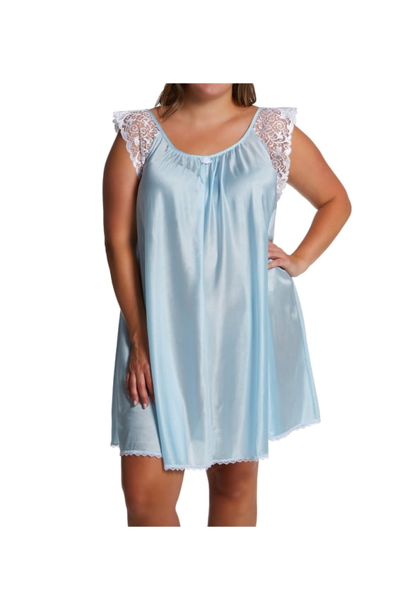 Women's Amanda Rich 106-SHX Plus Lace Cap Knee Length Gown (Blue XL)