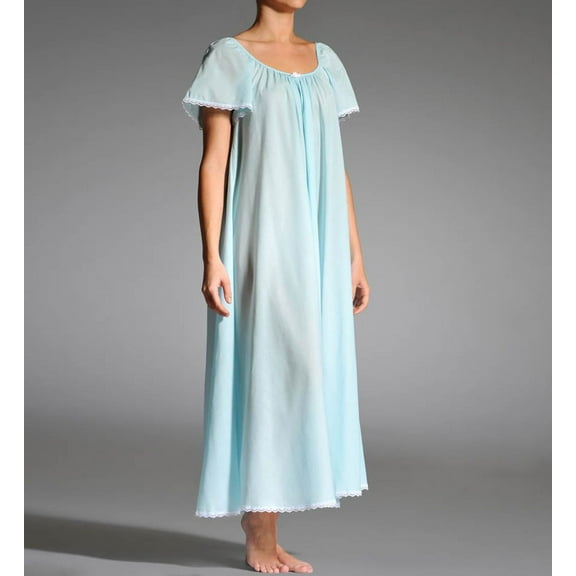 Women's Amanda Rich 145-80 Short Sleeve Long Gown with Eyelet Trim (Blue S)