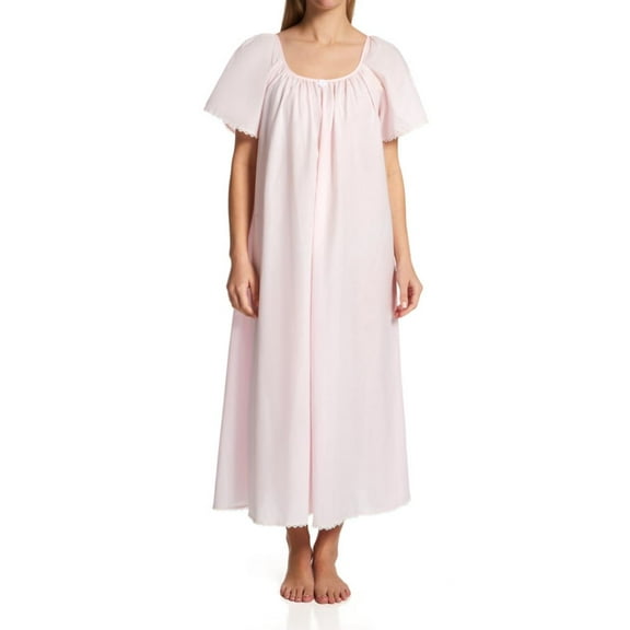 Women's Amanda Rich 145-80 Short Sleeve Long Gown with Eyelet Trim (Pink S)