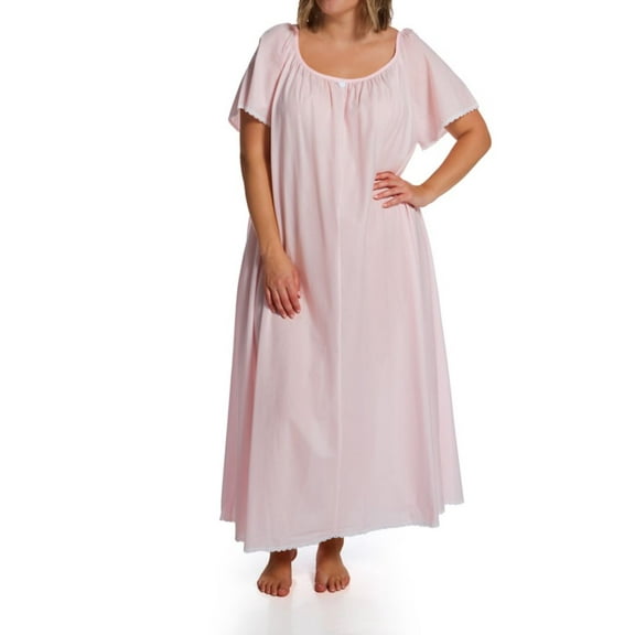 Women's Amanda Rich 145-80X Plus Short Sleeve Long Gown with Eyelet Trim (Pink XL)