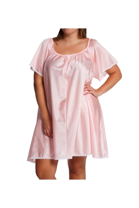 Women's Amanda Rich 146-SHX Plus Short Sleeve Knee Length Nightgown (Light Pink 2X)