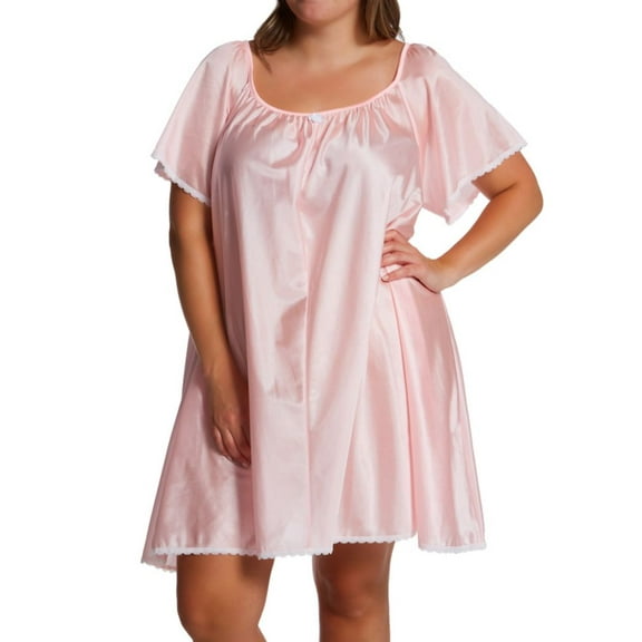Women's Amanda Rich 146-SHX Plus Short Sleeve Knee Length Nightgown (Light Pink XL)