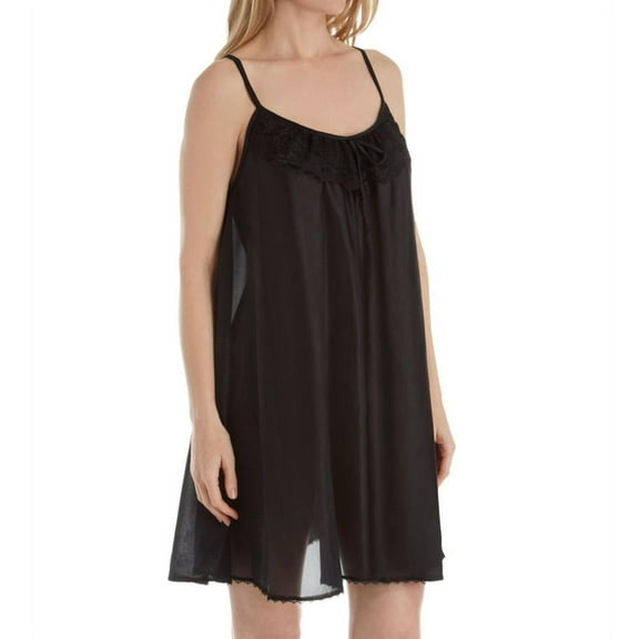 Women's Amanda Rich 165-SH Spaghetti Strap Lace Trim Knee Length Gown (Black M)