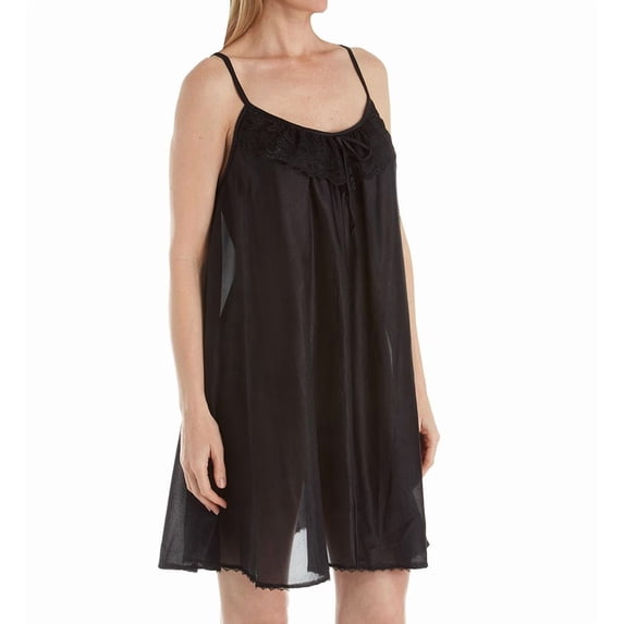 Women's Amanda Rich 165-SH Spaghetti Strap Lace Trim Knee Length Gown (Black XS)