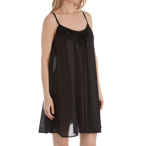 Women's Amanda Rich 165-SH Spaghetti Strap Lace Trim Knee Length Gown (Black XS)