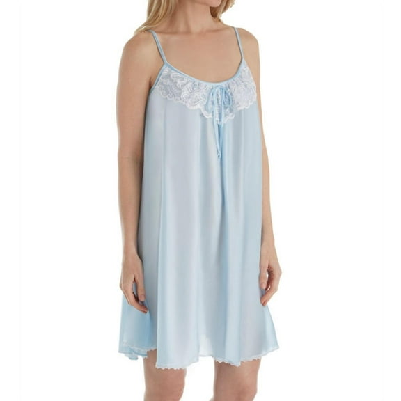 Women's Amanda Rich 165-SH Spaghetti Strap Lace Trim Knee Length Gown (Blue M)