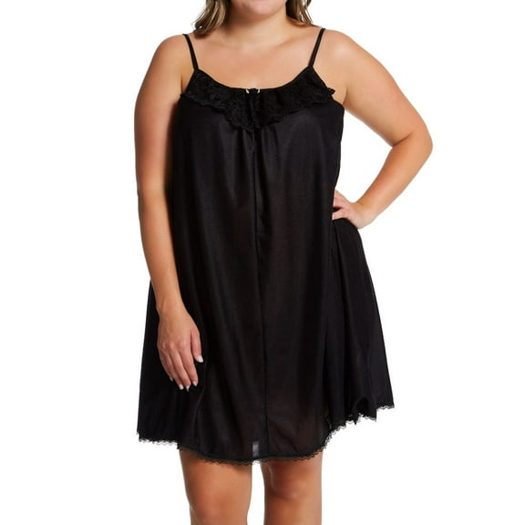 Women's Amanda Rich 165-SHX Plus Spaghetti Strap Lace Trim Knee Length Gown (Black XL)