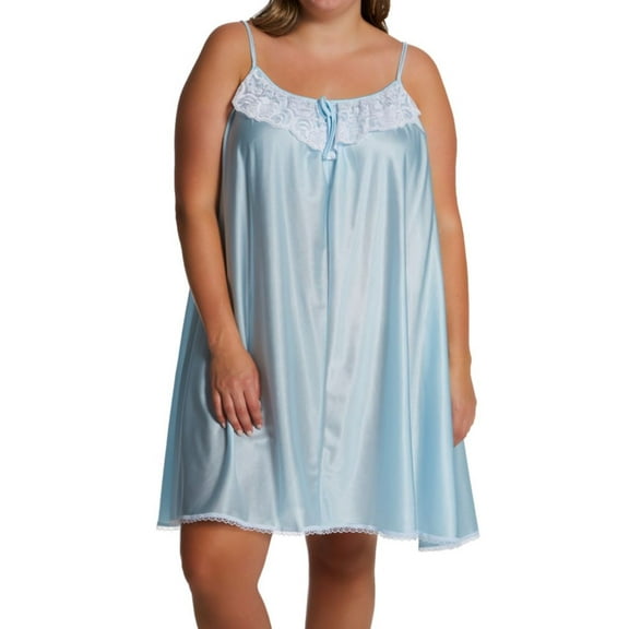 Women's Amanda Rich 165-SHX Plus Spaghetti Strap Lace Trim Knee Length Gown (Blue XL)