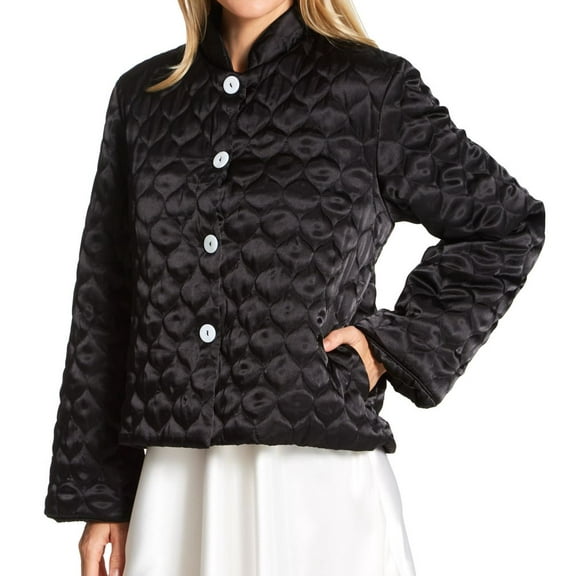 Women's Amanda Rich 2020QBJ Quilted Satin Bed Jacket (Black 2X)
