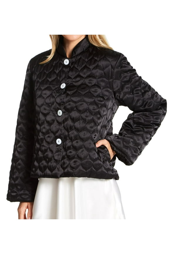 Women's Amanda Rich 2020QBJ Quilted Satin Bed Jacket (Black XS)