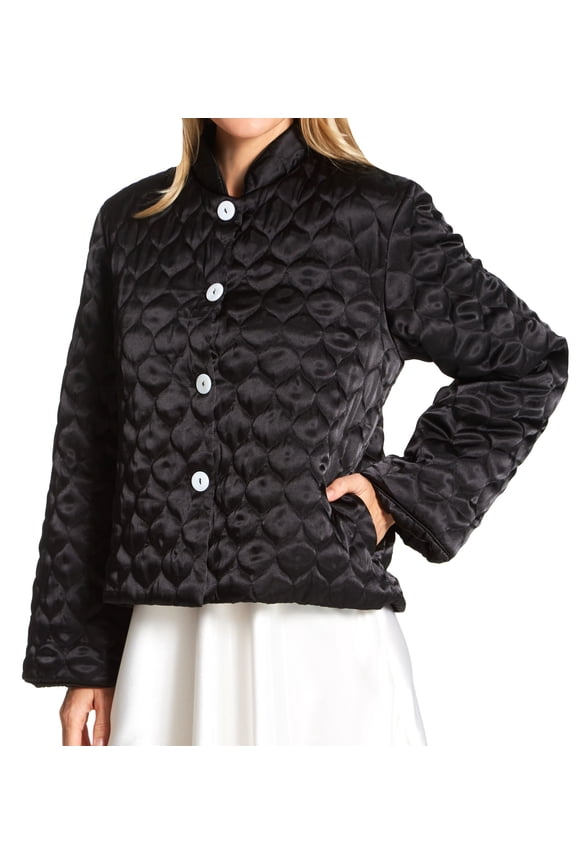 Women's Amanda Rich 2020QBJ Quilted Satin Bed Jacket (Black XS)