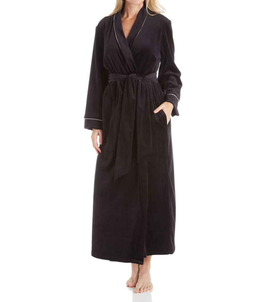 Women's Amanda Rich 207-37 Velour Wrap Robe (Black S) - Walmart.com