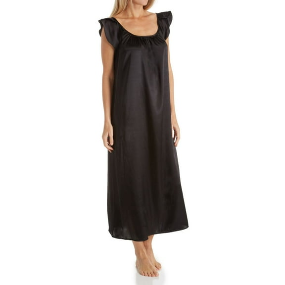 Women's Amanda Rich 209-40 Satin Long Gown with Flutter Sleeve (Black S)