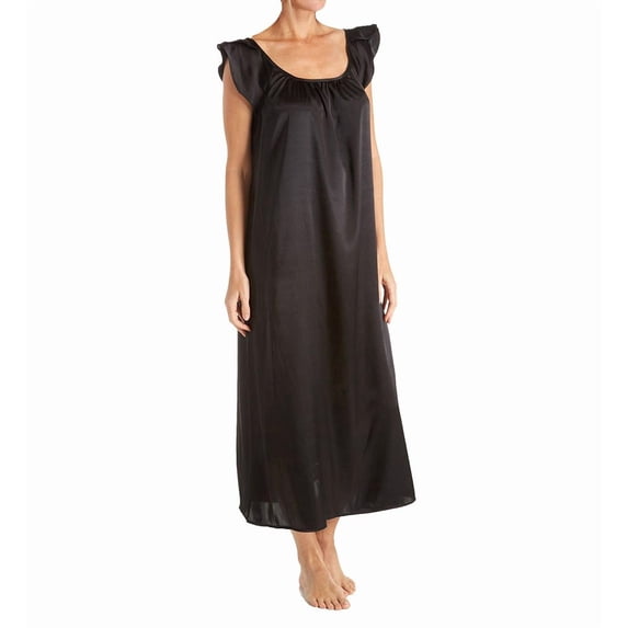 Women's Amanda Rich 209-40 Satin Long Gown with Flutter Sleeve (Black S)