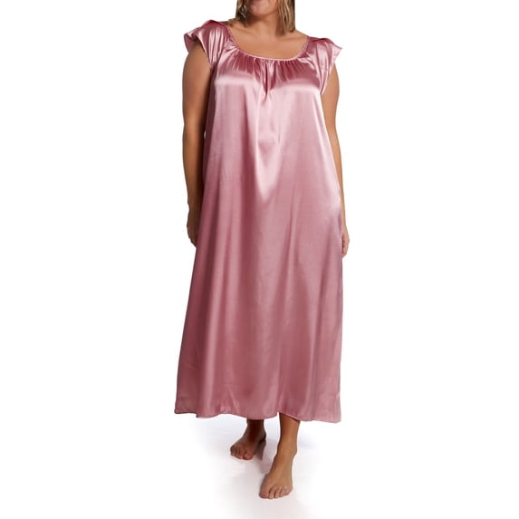Women's Amanda Rich 209-40X Plus Satin Long Gown with Flutter Sleeve (Dusty Rose 2X)