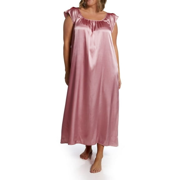 Women's Amanda Rich 209-40X Plus Satin Long Gown with Flutter Sleeve (Dusty Rose XL)