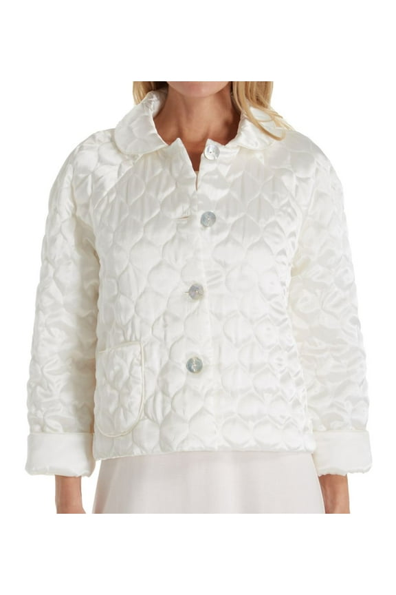 Women's Amanda Rich 401QBJ Button Front Satin Bed Jacket (Ivory XL)