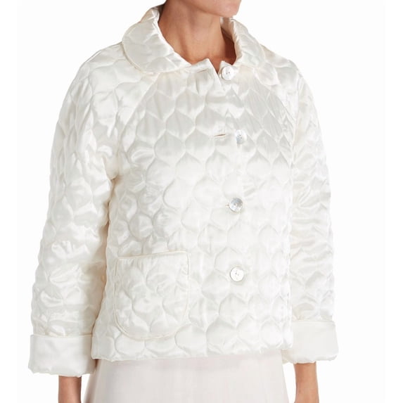 Women's Amanda Rich 401QBJ Button Front Satin Bed Jacket (Ivory XS)
