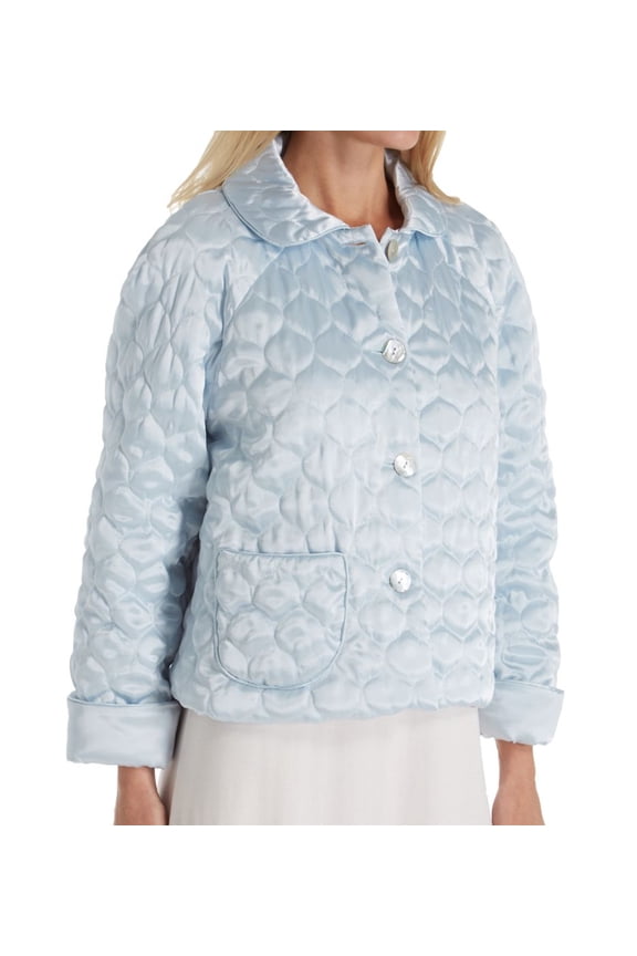 Women's Amanda Rich 401QBJ Button Front Satin Bed Jacket (Light Blue M)