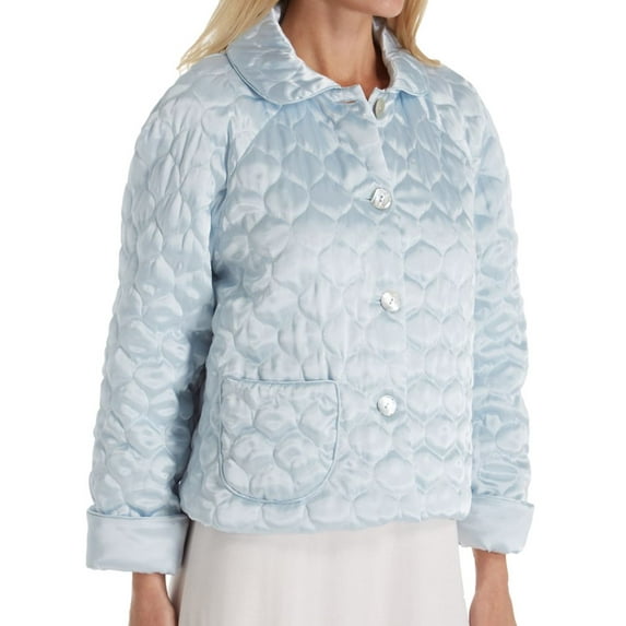 Women's Amanda Rich 401QBJ Button Front Satin Bed Jacket (Light Blue XL)
