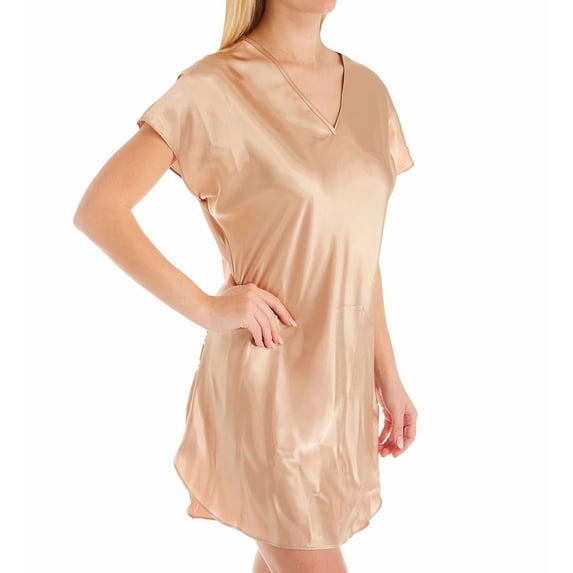 Women's Amanda Rich 412-40 Bias Cut Satin T-Shirt Gown (Caramel L)