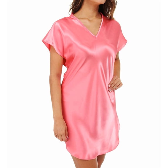 Women's Amanda Rich 412-40 Bias Cut Satin T-Shirt Gown (Coral M)