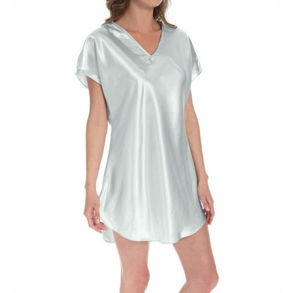 Women's Amanda Rich 412-40 Bias Cut Satin T-Shirt Gown (Light Blue L)