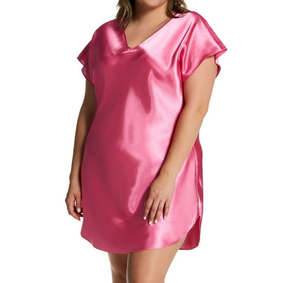 Women's Amanda Rich 412-40X Plus Bias Cut Satin T-Shirt Gown (Candy Pink XL)