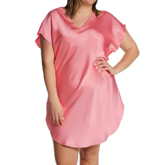 Women's Amanda Rich 412-40X Plus Bias Cut Satin T-Shirt Gown (Coral XL)