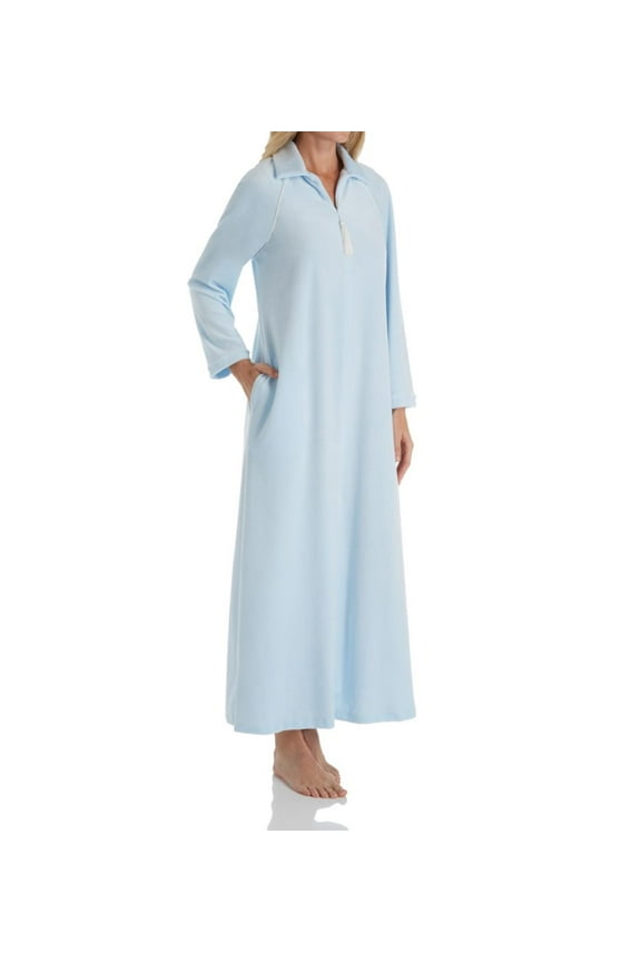 Women's Amanda Rich 607-37 Velour Zip Front Robe (Light Blue M)