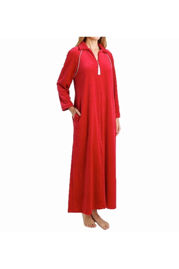 Women's Amanda Rich 607-37 Velour Zip Front Robe (Red S)