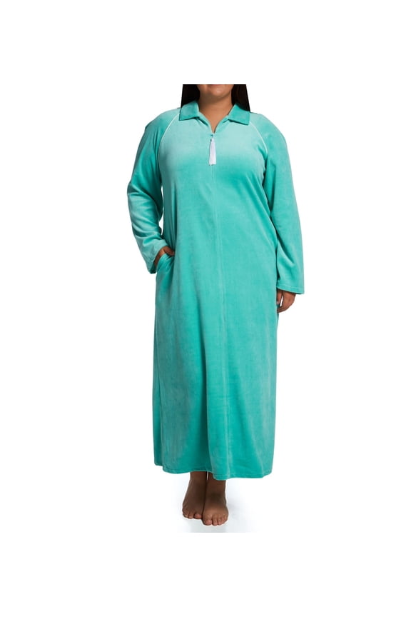 Women's Amanda Rich 607-37X Plus Velour Zip Front Robe (Mint XL)