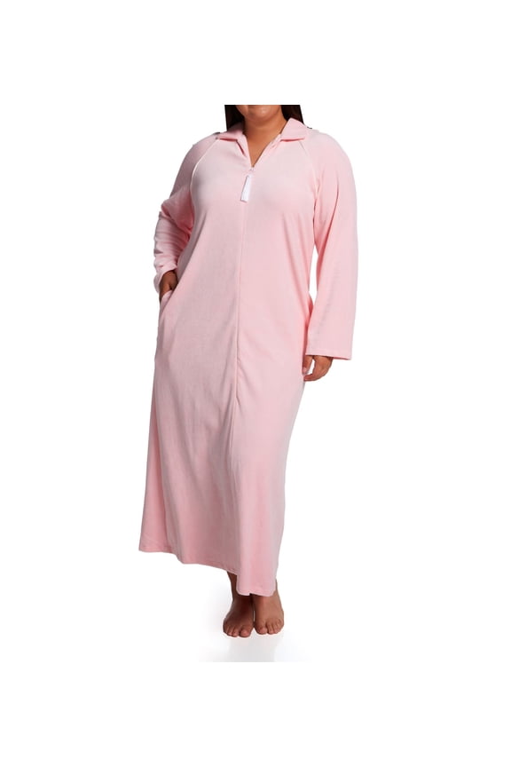 Women's Amanda Rich 607-37X Plus Velour Zip Front Robe (Pink XL)