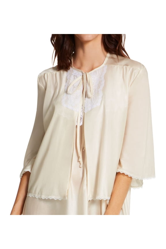 Women's Amanda Rich AR152 Tricot Bed Jacket With Lace (Champagne XS)