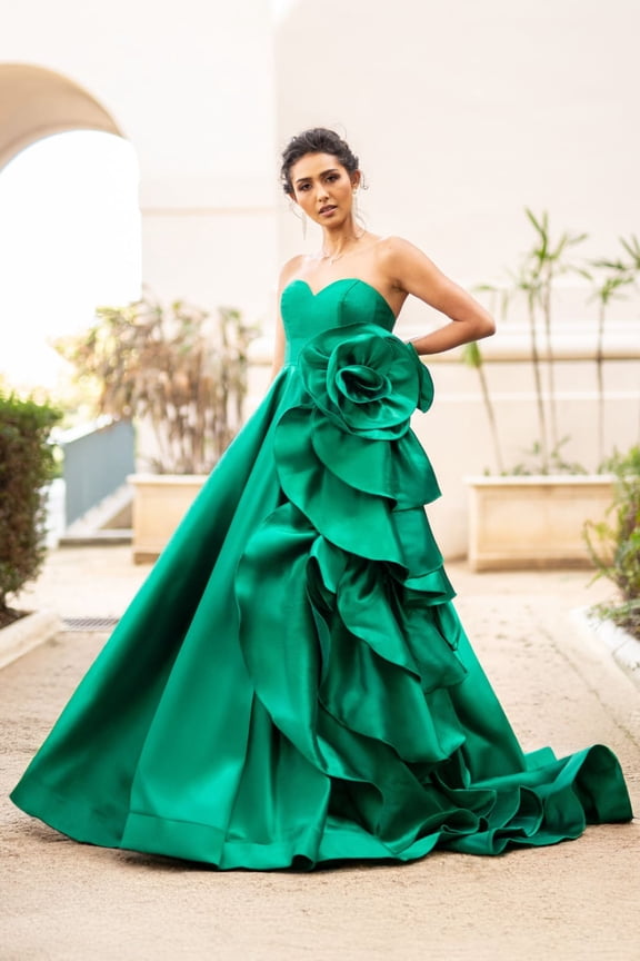 Women's Amelia Couture Formal Dress Layered Ruffles A-Line Prom 2026 Gown SU085 Emerald Green 4