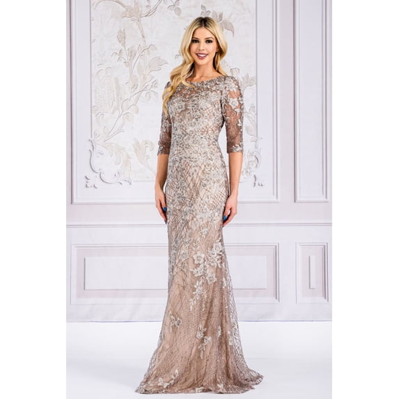 Women's Amelia Couture Mother Of Groom Dress Boat Neck Sheath Gown 7045-New Collection Mocha A light coffee-coloChristmas - New Year Holiday Red brown Color 10