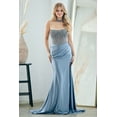 thumbnail image 1 of Women's Amelia Couture Strapless Beaded Corset Satin Gown with High Slit & Lace-Up Back 2131 Vintage Blue 14, 1 of 1